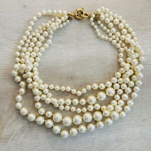 J. Crew Multi-Strand Costume Pearl Necklace with Gold Tone Clasp